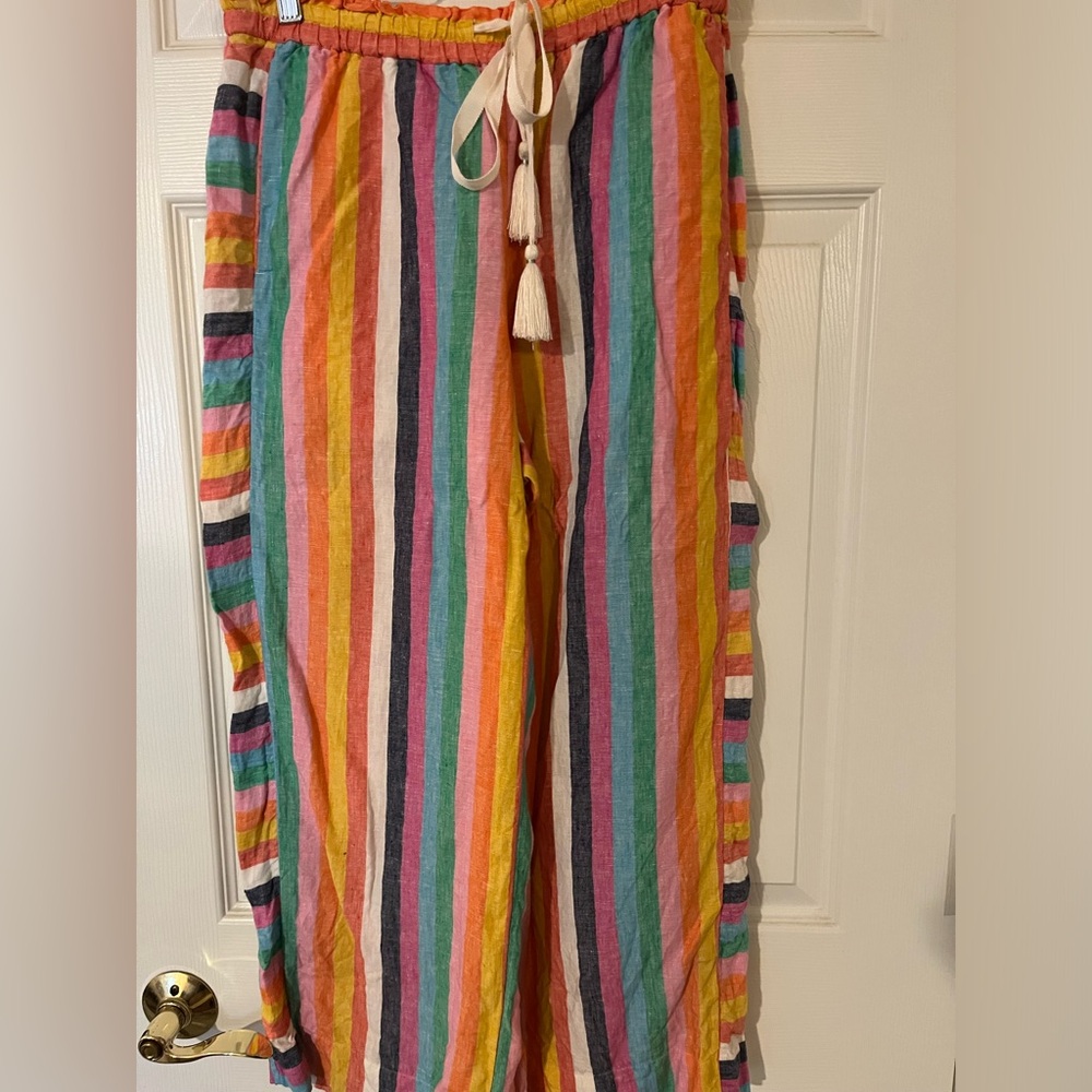 J. Crew Striped Linen Drawstring Pants Size Small